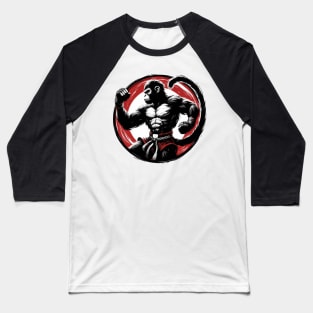 Muay Thai Monkey Sumie Ink Art Baseball T-Shirt